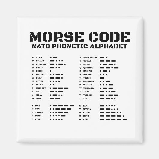Aimant Alphabet phonétique de l'OTAN en code Morse (Devant)
