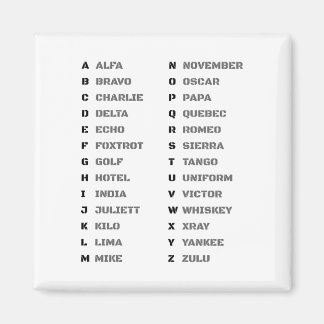 Aimant Alphabet phonétique militaire ALFA BRAVO CHARLIE