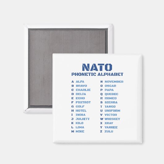 Aimant Alphabet phonétique OTAN OACI (Recto/Verso)