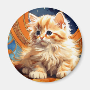 Aimant Alphonse Mucha Art Nouveau Chat orange