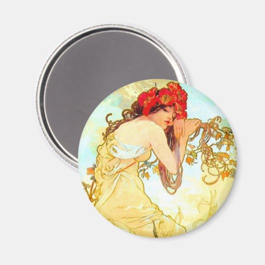Aimant Alphonse Mucha Art Nouveau Été (Recto/Verso)