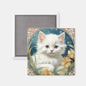 Aimant Alphonse Mucha Art Nouveau Kitten (Recto/Verso)