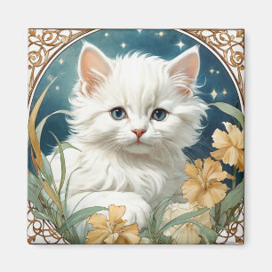 Aimant Alphonse Mucha Art Nouveau Kitten