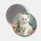 Aimant Alphonse Mucha Style Chat blanc (Recto/Verso)