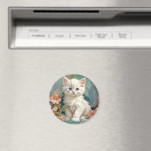Aimant Alphonse Mucha Style Chat blanc (In Situ (Lave-vaisselle))