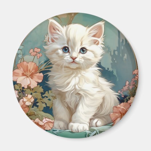 Aimant Alphonse Mucha Style Chat blanc (Devant)