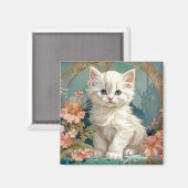 Aimant Alphonse Mucha Style Chat blanc, art chaton persan (Recto/Verso)