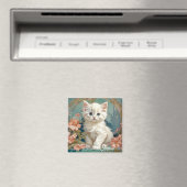Aimant Alphonse Mucha Style Chat blanc, art chaton persan (In Situ (Lave-vaisselle))