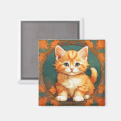 Aimant Alphonse Mucha Style Chat orange (Recto/Verso)