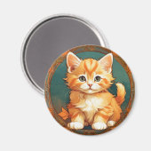 Aimant Alphonse Mucha Style Chat orange (Recto/Verso)