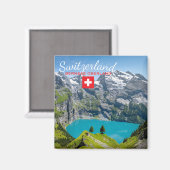 Aimant Alpine lake Oeschinensee in Switzerland with flag (Recto/Verso)