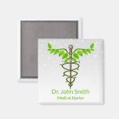 Aimant Alternative Médicale Caduceus Vert Feuilles Blanc (Recto/Verso)