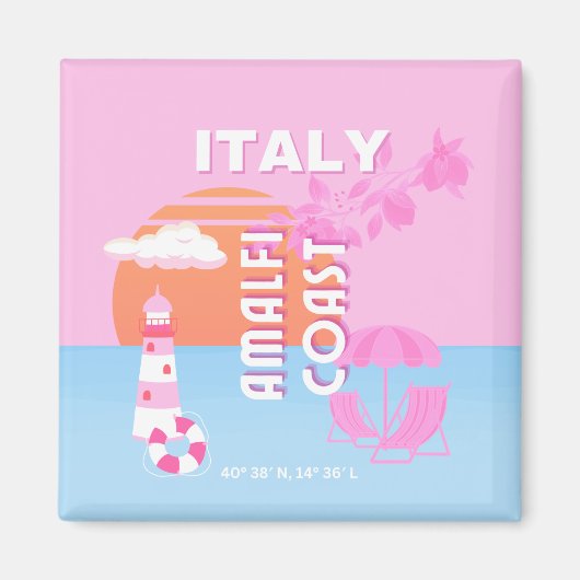 Aimant Amalfi Coast Travel Art, Preppy Travel, Rose (Devant)