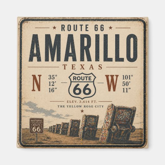 Aimant Amarillo Route 66 Coordonnées Souvenir (Devant)