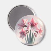Aimant Amaryllis Fleurs blanches roses (Recto/Verso)