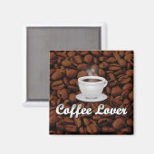 Aimant Amateur de café, Coupe blanche/haricots Brown (Recto/Verso)
