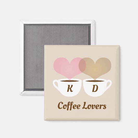 Aimant Amateurs de café rose Brown Personnalisé Initiales (Recto/Verso)