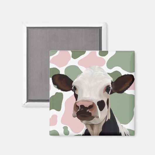 Aimant Amateurs de vaches Sage Green et Rose Cow Imprimer (Recto/Verso)
