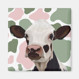 Aimant Amateurs de vaches Sage Green et Rose Cow Imprimer