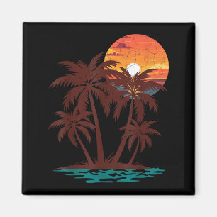 Aimant Ambiance Rétro 70s 80s Plage Coucher de Soleil Pal