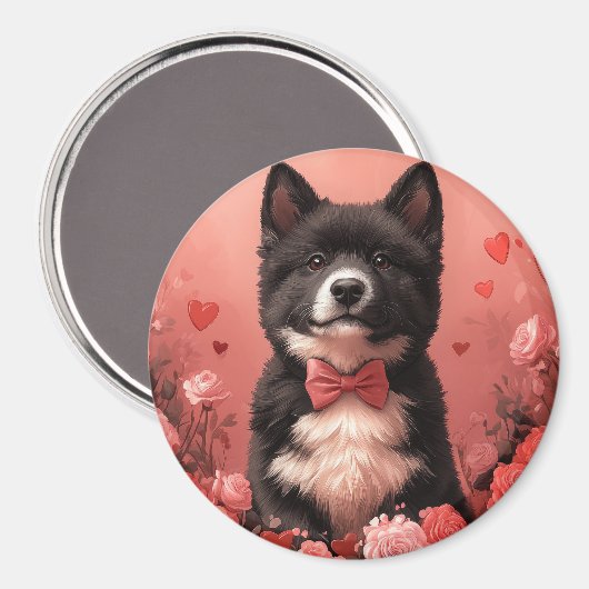 Aimant American Akita avec Rose - Saint Valentin (Recto/Verso)