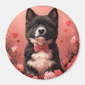 Aimant American Akita avec Rose - Saint Valentin (Devant)