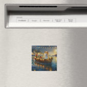 Aimant American Akita Christmas Festive Voyage (In Situ (Lave-vaisselle))