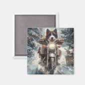 Aimant American Akita Dog équitation moto Noël (Recto/Verso)