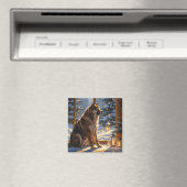 Aimant American Akita With Christmas Lights Holiday (In Situ (Lave-vaisselle))