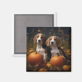 Aimant American Anglais Foxhound Puppy Automne Delight (Recto/Verso)