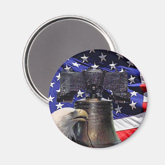 Aimant American Bald Eagle, Bell et drapeau (Recto/Verso)