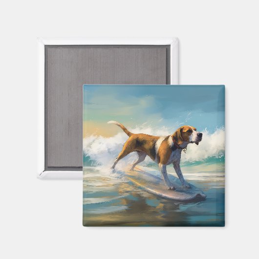 Aimant American Engligh Foxhound Beach Surfing Paining (Recto/Verso)