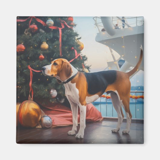 Aimant American English Foxhound Christmas Cruise Holiday (Devant)