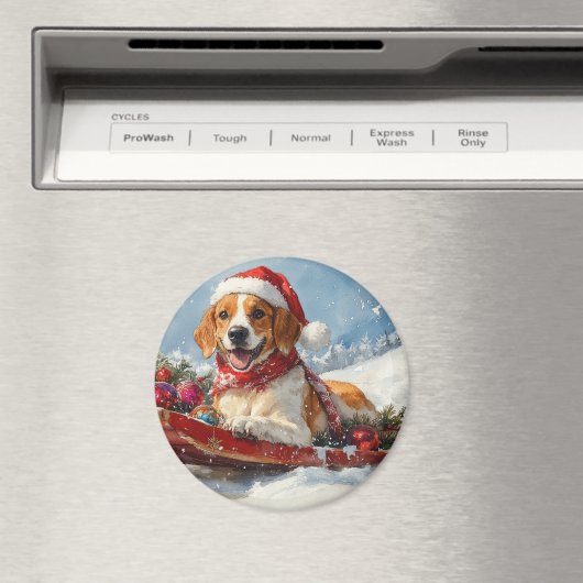 Aimant American English Foxhound dans Sledge Christmas (In Situ (Lave-vaisselle))