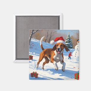 Aimant American English Foxhound Noël Festive Neige