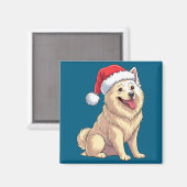 Aimant American Eskimo Dog Christmas Santa Hat Pet Dog Lo (Recto/Verso)