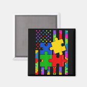 Aimant American flag colorful puzzle autism awareness men (Recto/Verso)