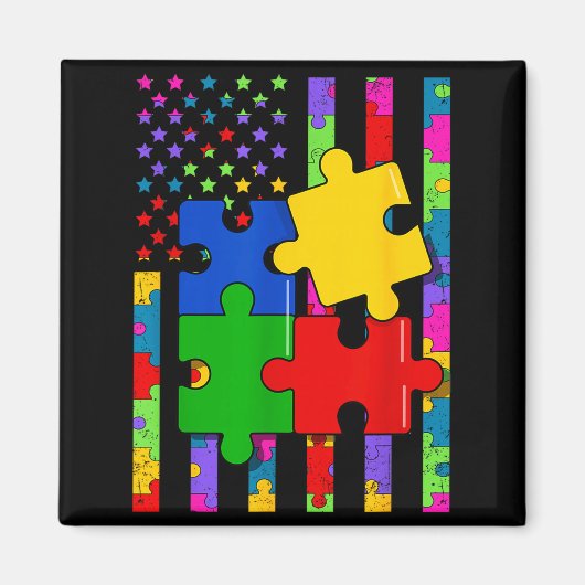 Aimant American flag colorful puzzle autism awareness men (Devant)