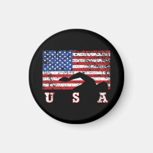 Aimant American Flag Swimming USA Cadeau Swim Team Premiu