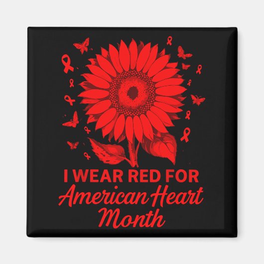 Aimant American Heart Disease Awareness Month Ribbon Red  (Devant)