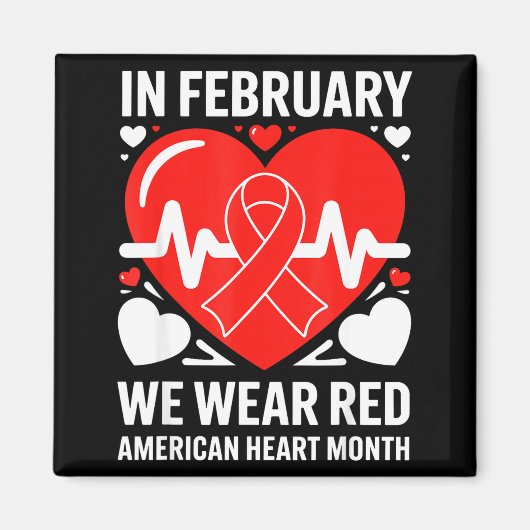 Aimant American Heart Disease Awareness Month Ribbon Red  (Devant)