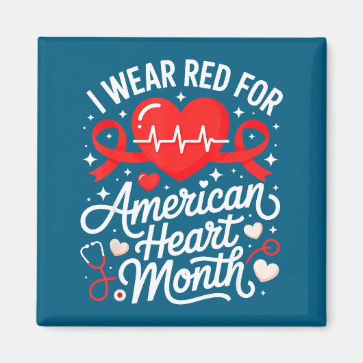 Aimant American Heart Disease Awareness Month Ribbon Red  (Devant)