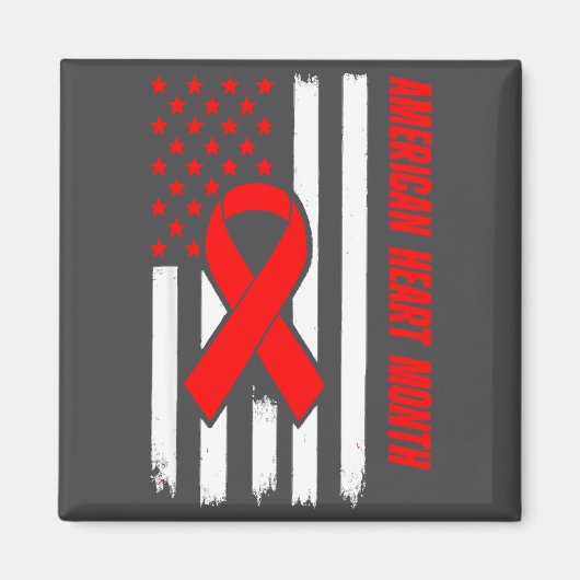 Aimant American Heart Disease Awareness Month Ribbon Red  (Devant)