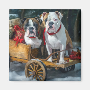 Aimant American Staffordshire enneigé traîneau de Noël