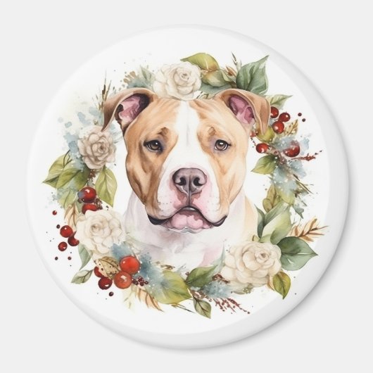 Aimant American Staffordshire Fête de la couronne de Noël (Devant)