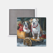 Aimant American Staffordshire Snowy Sleigh Noël (Recto/Verso)