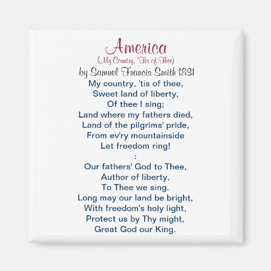 Aimant Amérique (Mon pays, 'Tis of Thee) 1831 (Devant)