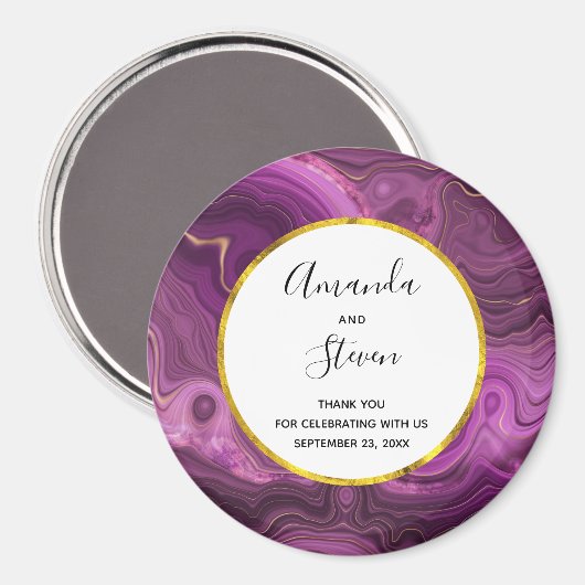 Aimant Améthyste Violet Et Or Agate Mariage Merci (Recto/Verso)