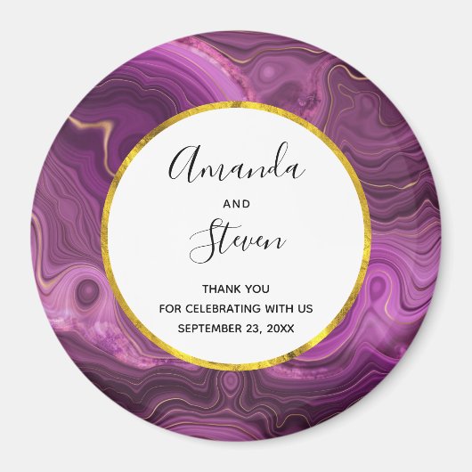 Aimant Améthyste Violet Et Or Agate Mariage Merci (Devant)