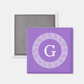 Aimant Améthyste Wht Cadre Rnd Clé Grecque Monogramme Ini (Recto/Verso)